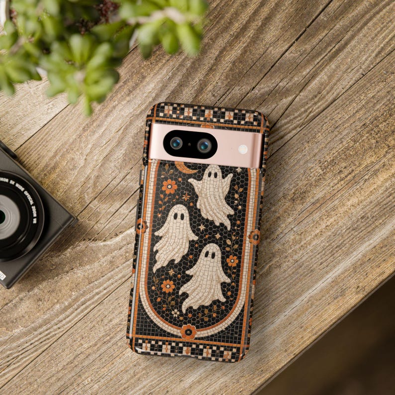 Halloween Ghost Phone Case, Spooky Fall Phone Cover, Faux Bistro Tile Mosaic image 6