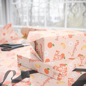 One Sweet Peach First Birthday Wrapping Paper Roll, Personalized Peach Theme 1st Birthday Gift Wrap, Custom Name Sweet One Girls Party Decor image 3