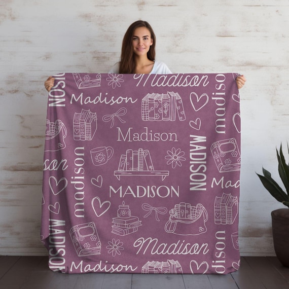 Personalized Book Lover Blanket, Custom Bookish Throw Reading Blanket, Cozy Book Nook Decor, Teen Bookworm Gift, Booktrovert Birthday Gift