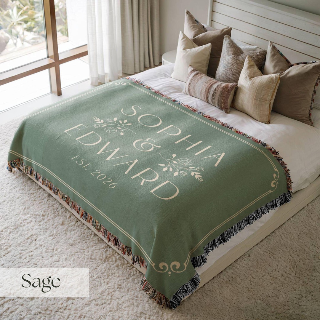 Personalized Couples Wedding Woven Blanket, Cotton 2nd Anniversary Blanket, Custom Engagement Gift, Newlywed Tapestry