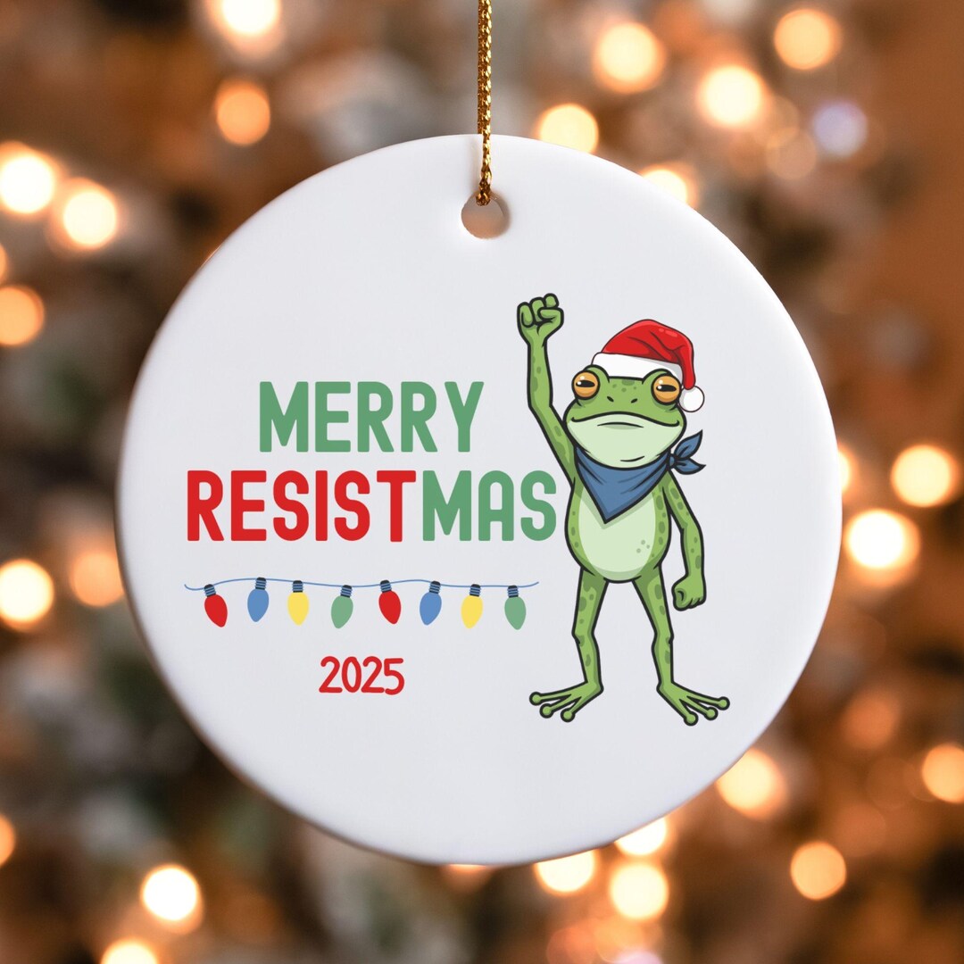 Resistmas Rabbit Merry Resistmas Ceramic Ornament, Portland Frog Resist Christmas ...