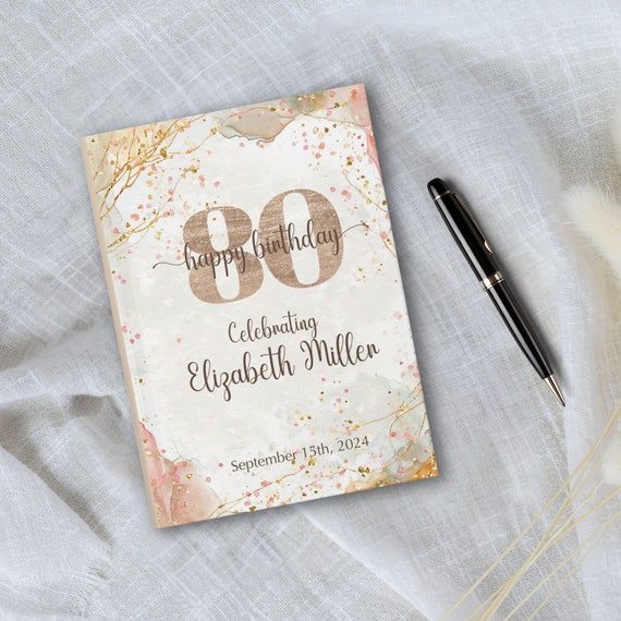 Custom Guest Book for Milestone Birthday Celebration, Personalized Birthday Party Guestbook, 50th 75th 80th 90th Hardcover Birthday Book