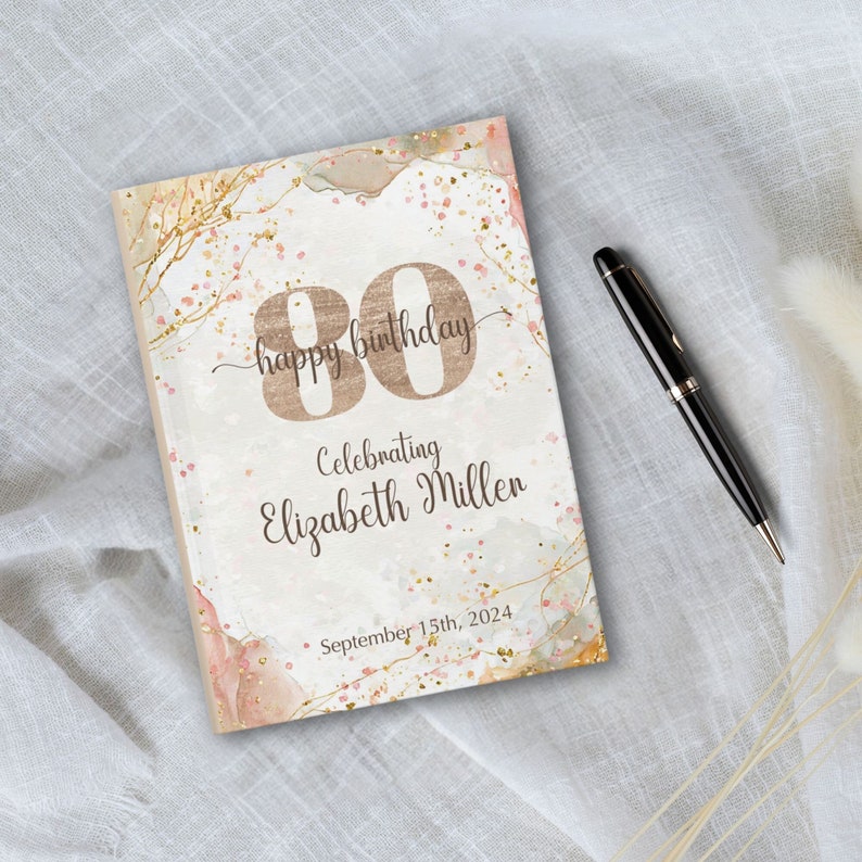 Custom Guest Book for Milestone Birthday Celebration, Personalized Birthday Party Guestbook, 50th 75th 80th 90th Hardcover Birthday Book image 1