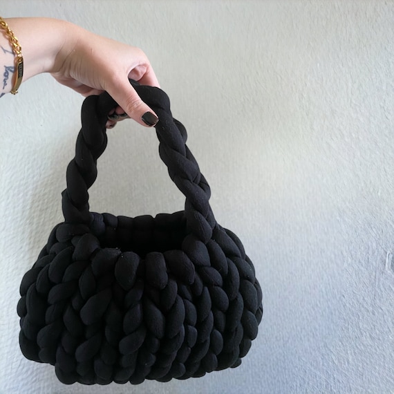 Velvet Chunky Knit Bag, Handmade Chunky Yarn Purse, Chunky