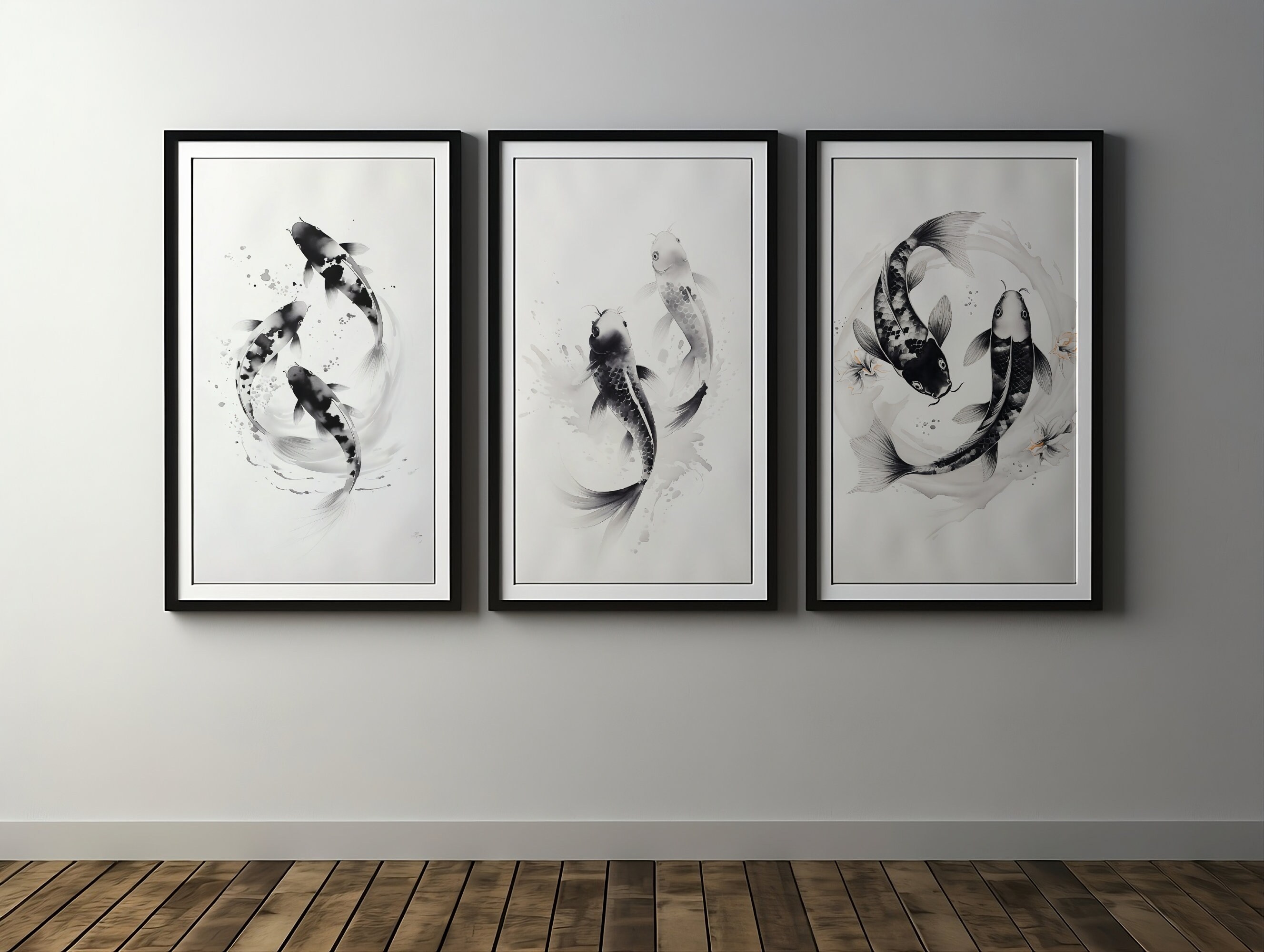 Feng Shui Koi Fish For Prosperity Watercolor Painting Asian Decor