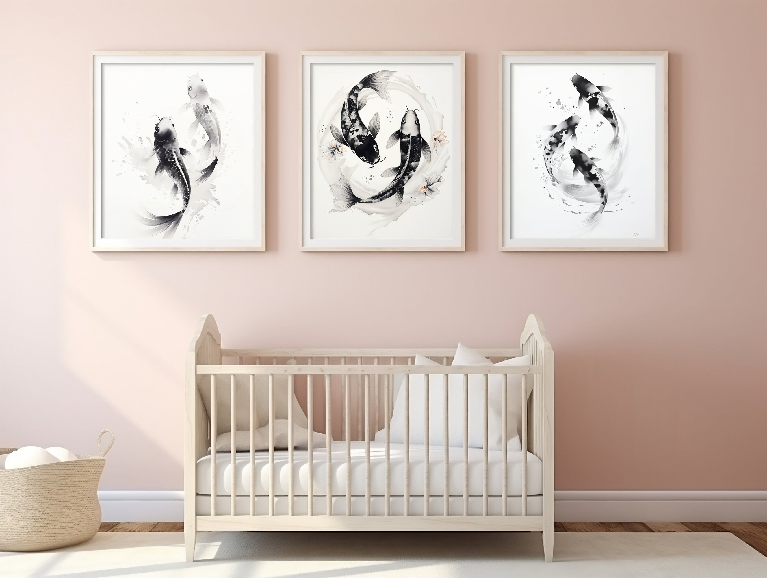 Feng Shui Koi Fish For Prosperity Watercolor Painting Asian Decor