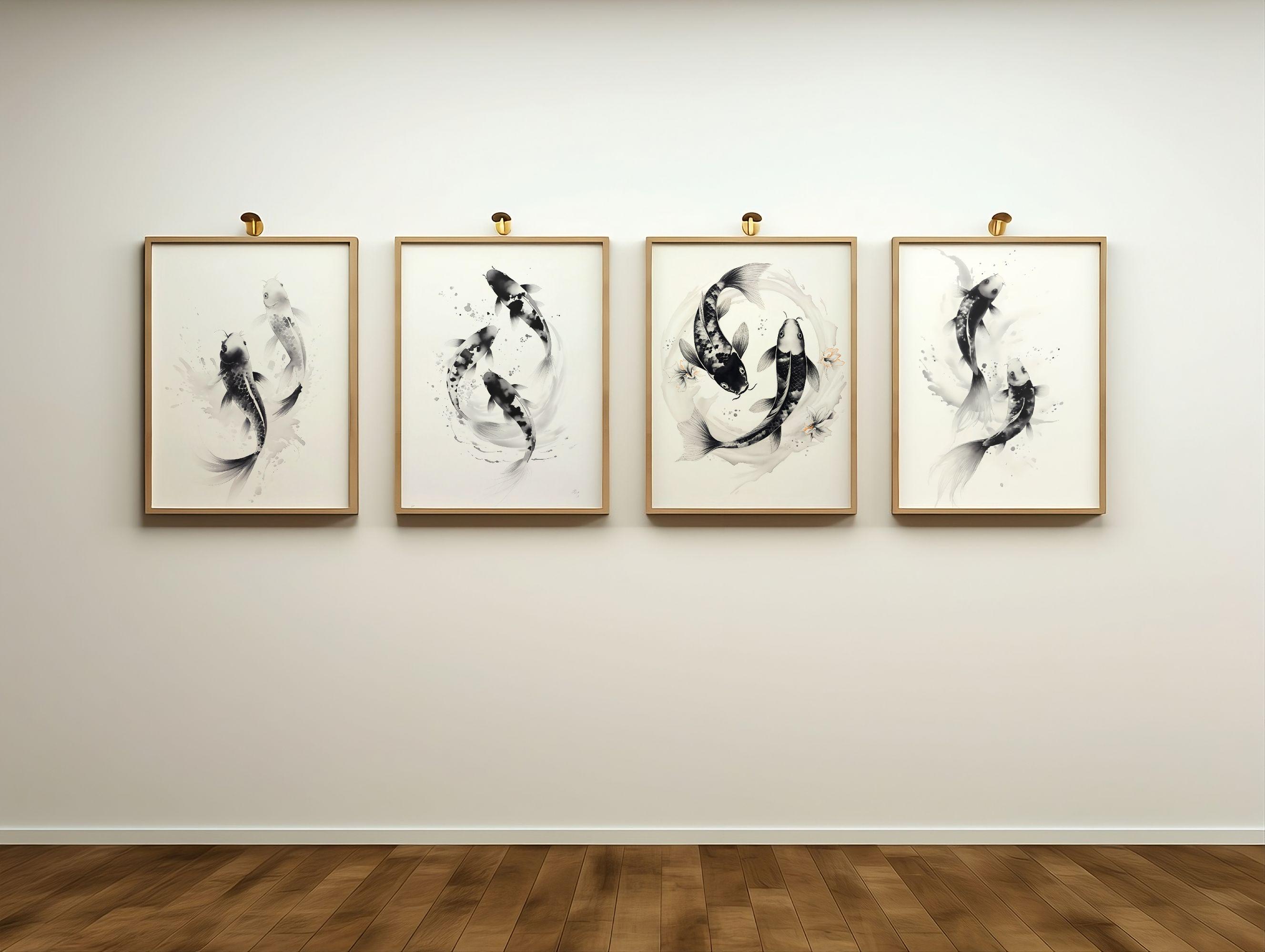 Feng Shui Koi Fish For Prosperity Watercolor Painting Asian Decor