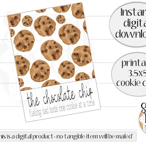 Afdrukbare Vaderdagkoekjeskaart - chocoladeschilferkaart - 3,5x5" - dad bod cookie - Vaderdagkoekjesverpakking, gunstkaarten, traktatiekaart