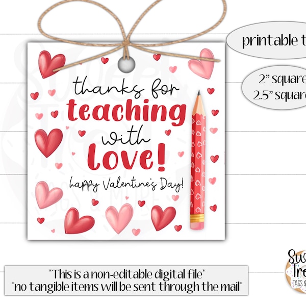 Printable Valentine's day teacher tag - Valentine's day class tags - Valentine's day teacher tag - Valentine teacher tag - Valentine favors