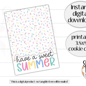 Tarjeta de galletas de verano imprimible - que tengas un verano dulce -3.5x5"- tarjeta de galletas con rociadores - embalaje de galletas de verano - tarjeta de regalo de verano