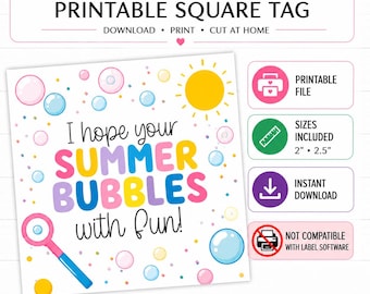 Summer Bubble Gift Tag Printable, End of School Bubble Favor Tag, Last Day of School Gift Tag, Bubble Wand Tag PDF