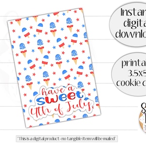 Afdrukbare 4 juli-koekjeskaart - heb een lieve 4 juli-3,5x5"- 4 juli popsicle-koekjeskaart - 4 juli-koekjesverpakking