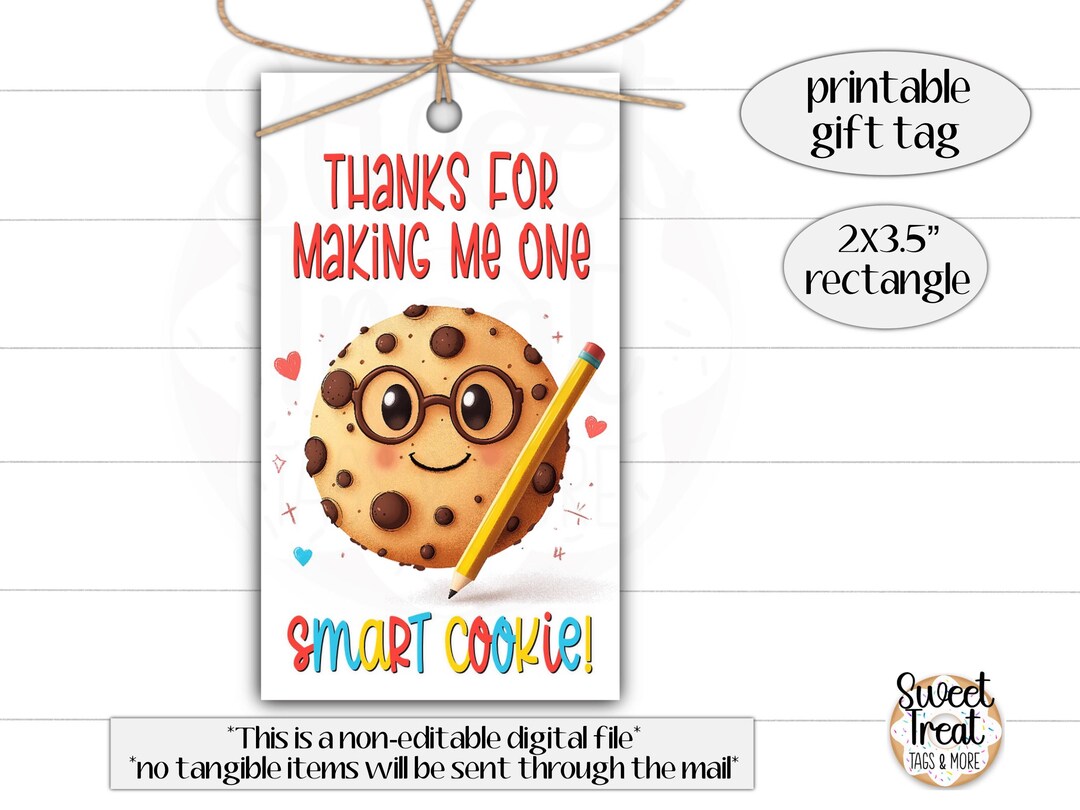 Printable Teacher Appreciation Gift Tag - Teacher Cookie Tag - Thank ...