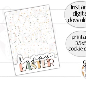 Carte imprimable à biscuits de Pâques - Joyeuses Pâques - taches pastel - 3,5 x 5 po. Carte à biscuits aux œufs de Pâques - pour l'emballage de biscuits de Pâques ou des cartes de faveur