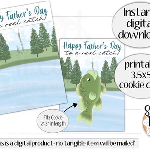 Afdrukbare Vaderdagkoekjeskaart - Happy Fathers Day -3,5x5"- echte vangstkoekjeskaart- viskoekjeskaart- Vaderdagkoekjesverpakking