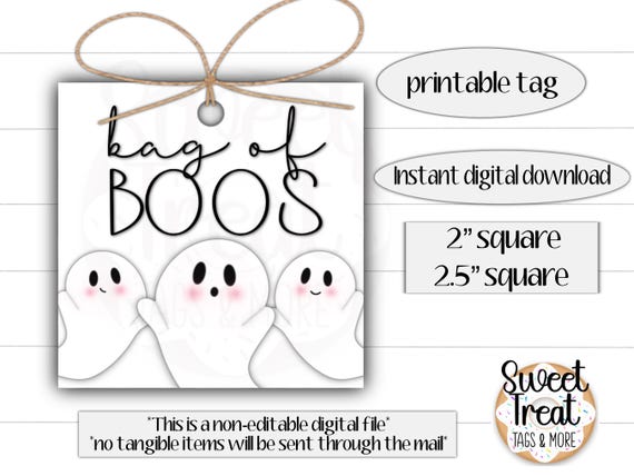 Printable Halloween tag - Halloween cookie tag - Halloween gift tag - Halloween favors - Halloween treat tag - bag of boos cookie tag