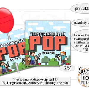 Printable birthday lollipop tag - lollipop tag -lollipop favors - birthday favors - Video Game  Favor Tag – Birthday Party Treat Tag –