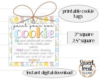 Printable PYO Easter cookie tags 2"- 2.5" paint your own Easter cookie - bunny - chick- carrot cookie tag PYO Easter cookie tag