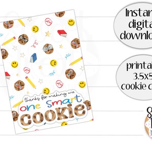 Carte à biscuits imprimable pour l'appréciation des enseignants - merci de m'avoir fait un cookie intelligent - carte à biscuits scolaire de 3,5 x 5 po. - carte à biscuits pour enseignant -
