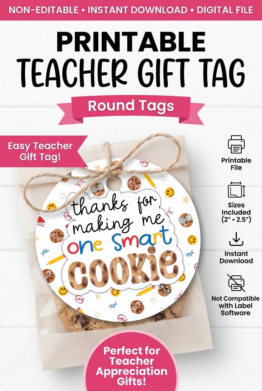 Printable Teacher Appreciation Cookie Tag Set - Round Cookie Tags 2 ...
