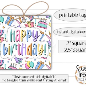 Druckbare Geburtstag Geschenkanhänger - 2 - 2,5 - Geburtstags Cookie Anhänger - Minimal Geburtstag Anhänger -