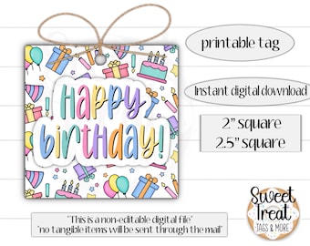 Etiquetas de regalo de cumpleaños imprimibles - Etiqueta de regalo de feliz cumpleaños de 2" a 2,5" Etiqueta de galleta de cumpleaños - Etiqueta de regalo de cumpleaños imprimible - Etiqueta de cumpleaños minimalista -