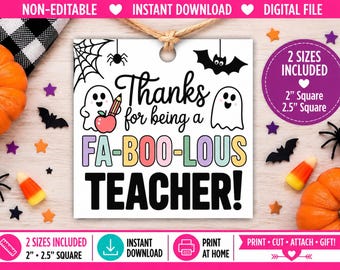 Etiqueta imprimible para galletas de Halloween - Etiqueta de regalo de Halloween para maestros - Recuerdos de Halloween para maestros - Etiquetas de Halloween para maestros - Regalos de Halloween para maestros