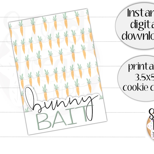 Printable Easter cookie card - bunny bait - carrots-  3.5x5" bunny bait cookie card - for Easter cookie packaging or Easter favor card