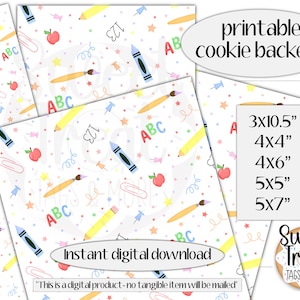 3x10.5 Zoll, 4x4 Zoll, 4x6 Zoll, 5x5 Zoll und 5x7 Zoll druckbare Cookie Untersetzer für Lehrer - Schul Cookie Verpackung