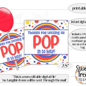 Afdrukbare lollytag - help mee lollytags - traktatietags voor blow pops - bedanktags voor vrijwilligers - tag voor klantwaardering -