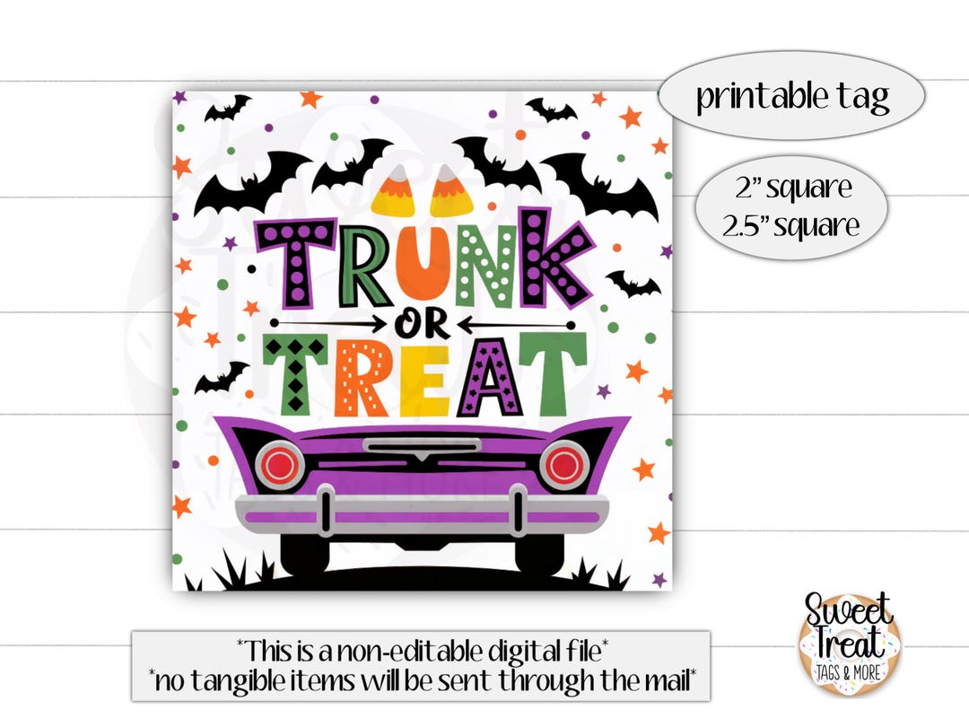 Trunk or Treat Favor Tag - Halloween Car Event Goody Bag Tags - Trunk ...