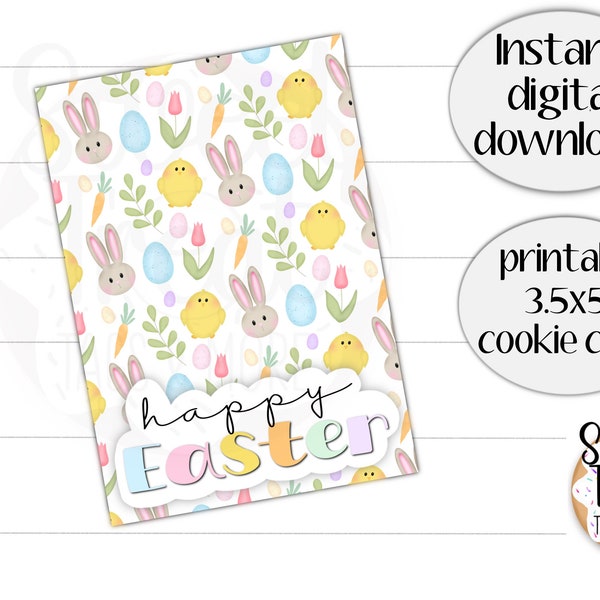 Printable Easter cookie card - Happy Easter -  3.5x5" bunny, egg, carrot and chick cookie card - for Easter cookie packaging or favor cards