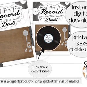 Afdrukbare Vaderdag-koekjeskaart - record - 3,5x5" - voor de goede orde - Vaderdag muziekkoekjesverpakking, gunstkaarten, traktatiekaart