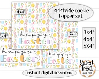 Printable Easter cookie topper set - Happy Easter - carrots, bunny, chick topper set 3x4", 4x4", 5x4" for Easter cookie or treat packaging