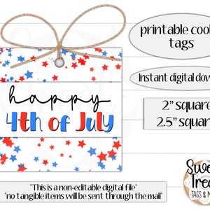 Étiquette cadeau imprimable du 4 juillet - 2,5 pouces - joyeux 4 juillet - étiquette à biscuits patriotique - étiquette cadeau patriotique - emballage de biscuits patriotiques