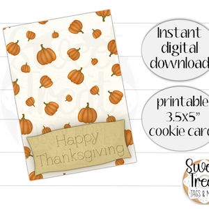 Printable Thanksgiving cookie card - Happy Thanksgiving vintage pumpkin cookie card - 3.5x5&quot; fall cookie card for cookie packaging