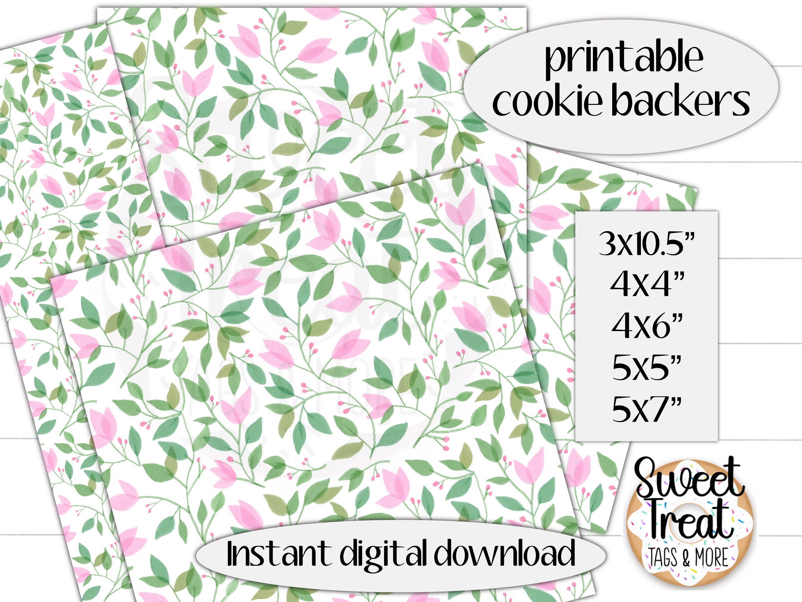 Printable Mother's Day or spring cookie backers 3x10.5" 4x4" 4x6" 5x5" and 5x7" floral cookie backers - floral backers for cookie packaging