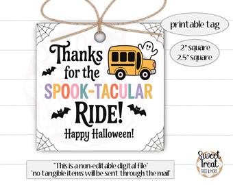 Etykieta z podziękowaniami dla kierowcy autobusu na Halloween do wydrukowania - Etykieta dla kierowcy autobusu na Halloween - Etykiety z podziękowaniami dla nauczycieli i personelu na Halloween - etykieta dla kierowcy autobusu