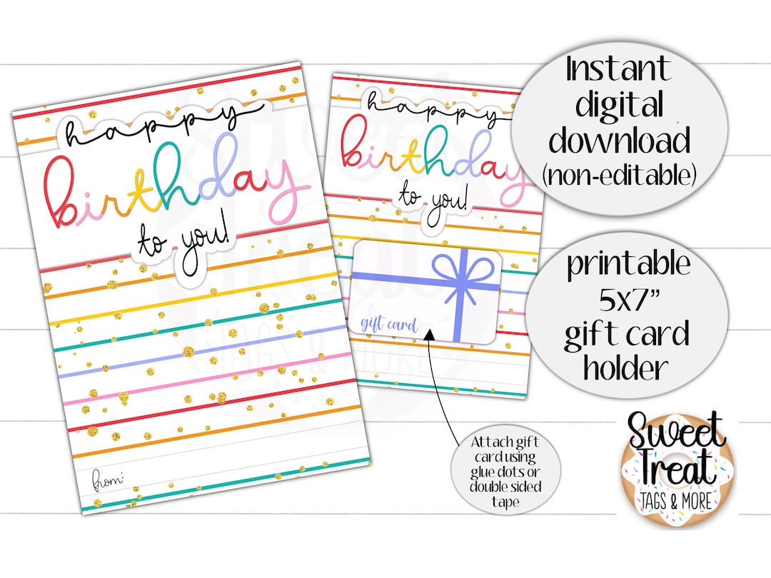 Printable Birthday Gift Card Holder- 5x7" Happy Birthday - 5x7" Last ...