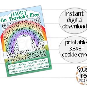 St. Patrick's Day Cookie Karte zum Ausdrucken - Happy St. Patrick's Day - 3.5x5" Wortsuchlauf Cookie Karte für eine Cookie Verpackung oder eine Leckerli Karte