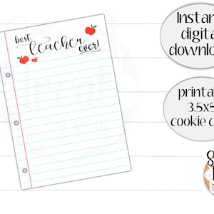 Druckbare Lehrer-Dankeschön-Kekskarte – bester Lehrer aller Zeiten, 8,9 x 12,7 cm Schulpapier-Kekskarte – Lehrer-Kekskarte, Geschenkkarte, Leckerli-Karte