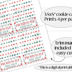 Printable Christmas Cookie Card - Frosted Elf Bake Shop - Dots 3.5x5 ...