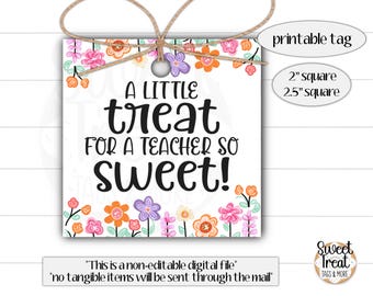 Printable teacher appreciation gift tag - teacher treat tags -  teacher appreciation cookie tag - teacher appreciation tag- teacher tag