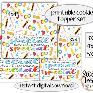 Afdrukbare leraar waardering cookie topper set - iemand speciaal-ASS behandelen topper set - autisme bewustzijn behandelen topper 3x4", 4x4", 5x4"