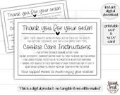 Cookie Care Instruction Card – Thank You for Your Order cookie card - Printable Care Card for cookies - cookie care card - cookie packaging