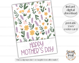 Printable Mother's Day cookie card - Happy Mothers Day -  3.5x5" - spring cookie card - mom cookie card - mother's day cookie packaging