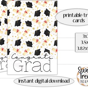 Conjunto de tarjetas de regalo de graduación imprimible - felicidades graduado - 3x7, 3.5x7, 3.82x5.67 - diploma, gorras, estrellas - embalaje de regalo de graduación- graduación