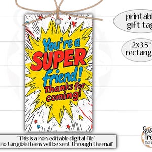 Printable birthday gift tag - kids birthday favor tag - kids birthday favor - superhero favor tag - superhero favors - superhero favors