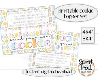 Printable Easter cookie topper set - paint you own Easter cookie topper set 4x4", 5x4" - chick - bunny - carrot Easter cookie packaging