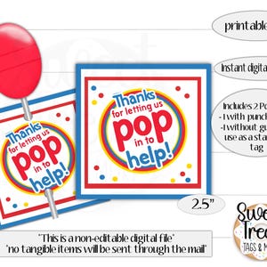 Afdrukbare lollytag - help mee lollytags - traktatietags voor blow pops - bedanktags voor vrijwilligers - tag voor klantwaardering -